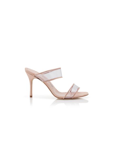 Light Beige Suede and PVC Open Toe Mules