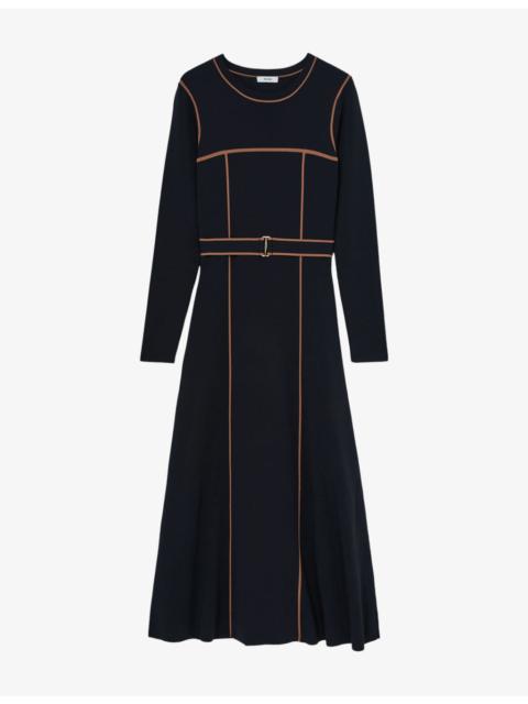 REISS Etta Colour-Block Knitted Woven Midi Dress