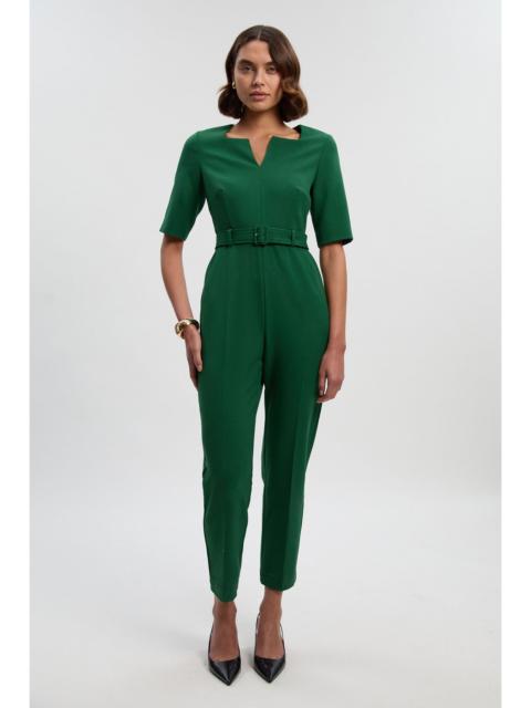 KAREN MILLEN Structured Crepe Forever Notch Neck Belted Tailored Jumpsuit