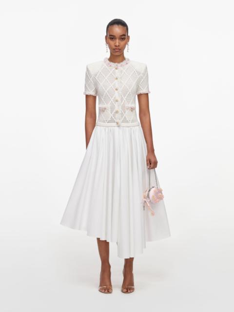 self-portrait Cream Fringe Knit Cotton Midi Dress