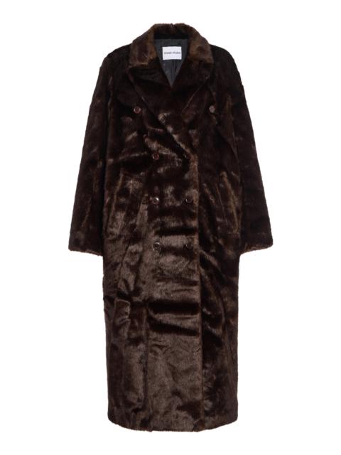 STAND STUDIO Harper Faux Fur Double-Breasted Coat brown