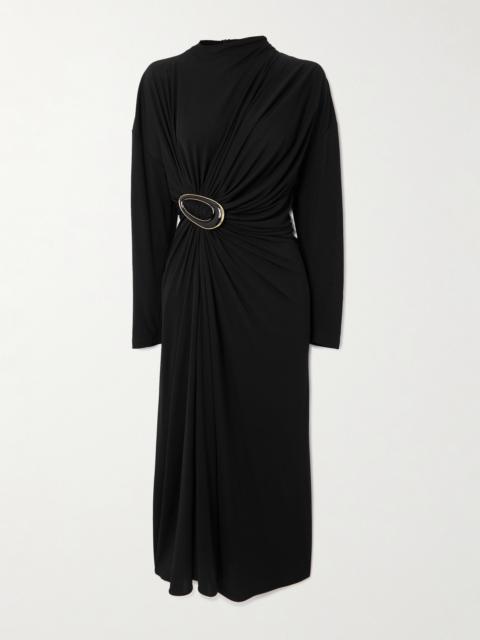 Bottega Veneta Embellished Gathered Jersey Midi Dress