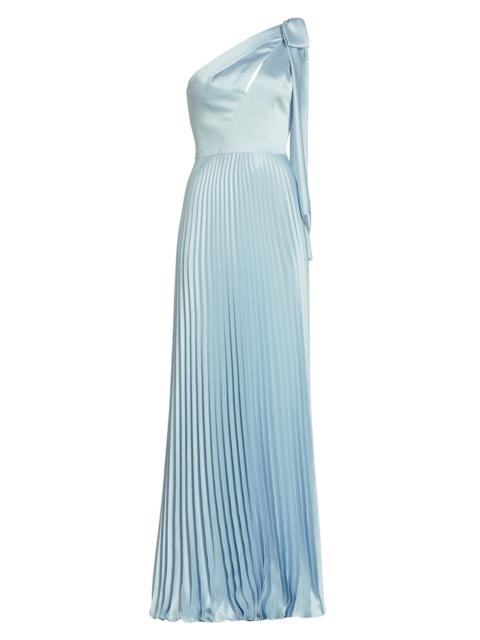 AMSALE Women's Satin One-Shoulder Pleated Gown - Ice