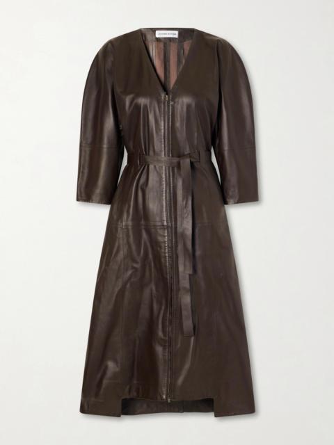 Victoria Beckham Dolman Belted Leather Midi Dress