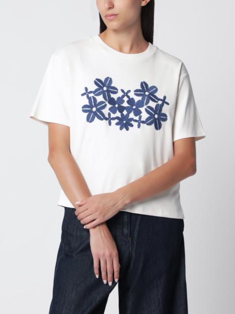 WEEKEND Max Mara Écru cotton jersey T-shirt with embroidery