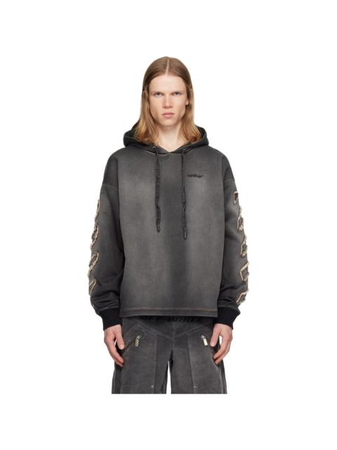 Off-White Gray Distress Diag Loose Highlighted B Hoodie