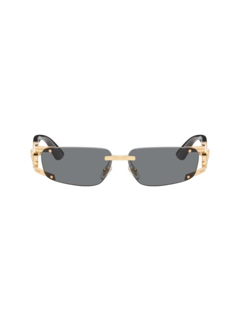 VERSACE Black & Gold 'Medusa Honor' Rectangular Sunglasses