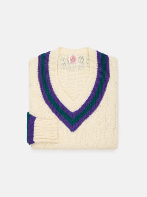 J. PRESS MADE-IN-ENGLAND PURPLE & GREEN CABLE KNIT CRICKET SWEATER