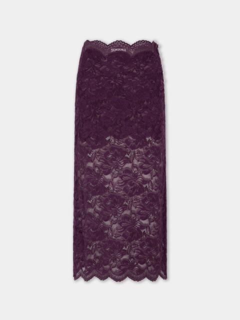 rabanne MIDI SKIRT IN MAGENTA LAYERED LACE