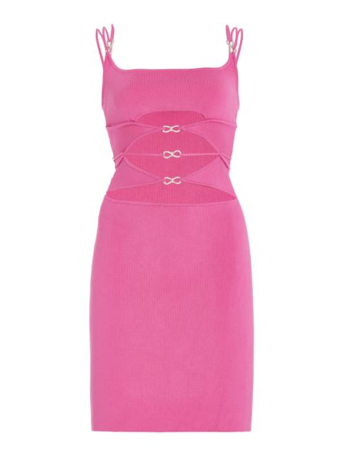MACH & MACH Matilde Crystal Bow Rib-Knitted Mini Dress pink