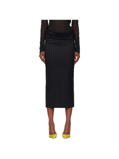 MUGLER Navy Pinstripe Stretch Tube Midi Skirt
