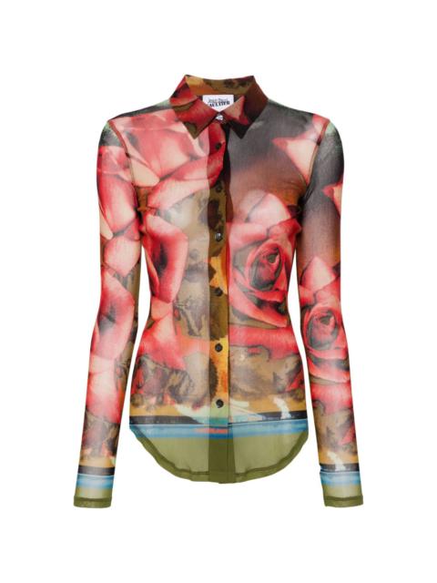 Jean Paul Gaultier rose-print mesh shirt