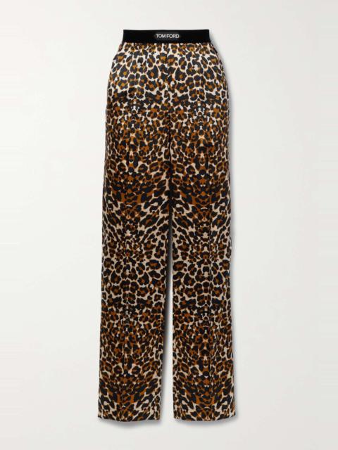 Velvet-trimmed stretch-silk satin pants