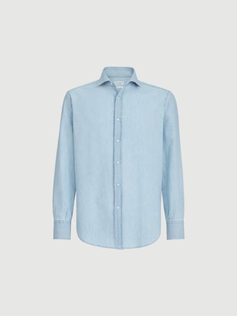 Brunello Cucinelli Denim-effect chambray shirt with spread collar