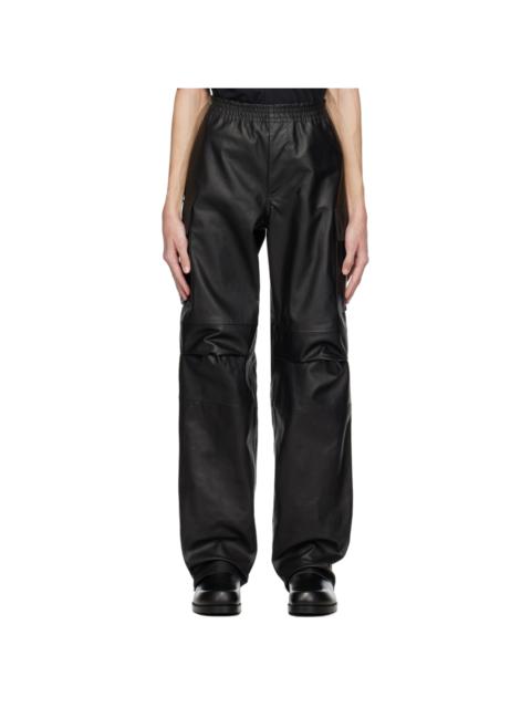 Black Pleated Leather Cargo Pants