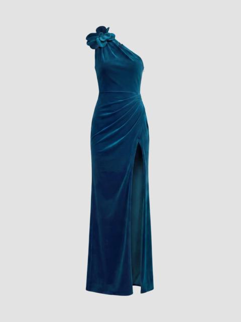 MAC DUGGAL Women's Velvet Floral Detail One-Shoulder Gown - Ocean