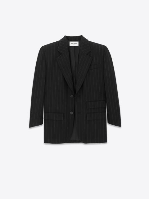 SAINT LAURENT oversized jacket in pinstripe wool felt | REVERSIBLE