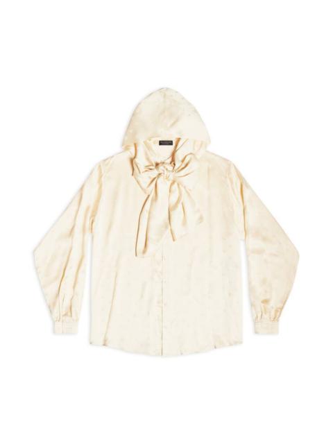 BALENCIAGA Women's Logo Letters All Over Hooded Blouse in Off White