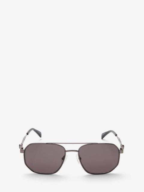 Alexander McQueen Men's Floating Skull Metal Caravan Sunglasses in Ruthenium