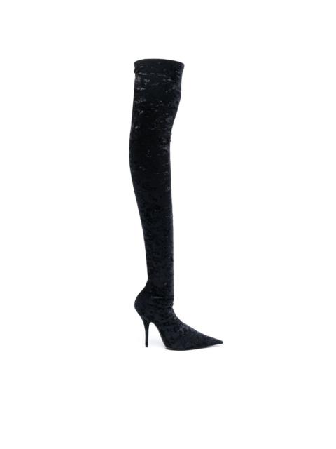 Knife thigh-high crushed velvet boots