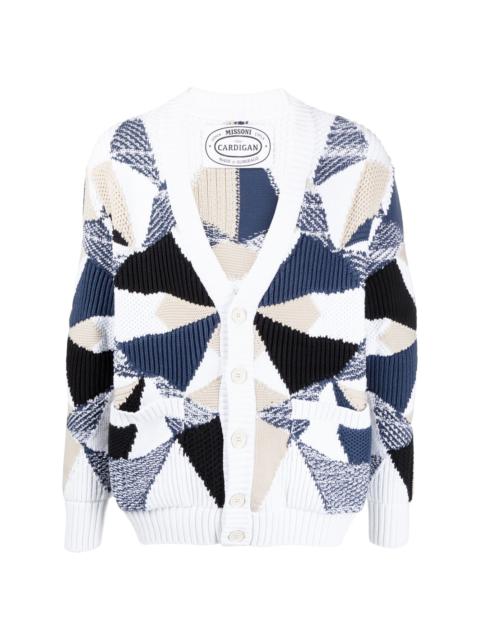 geometric-pattern V-neck cardigan