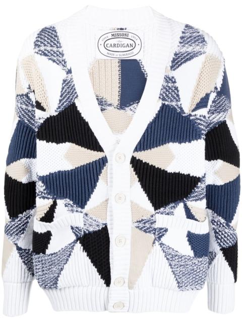 geometric-pattern V-neck cardigan