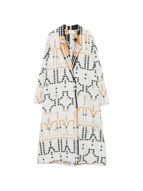 forte_forte geometric-pattern fringed-trim coat