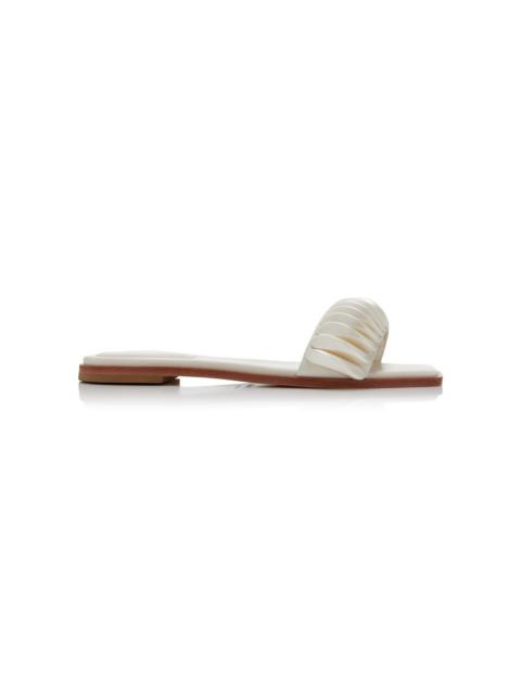 Embellished Leather Slides white