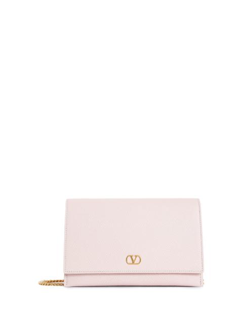 Valentino Vlogo Grainy Leather Wallet With Chain
