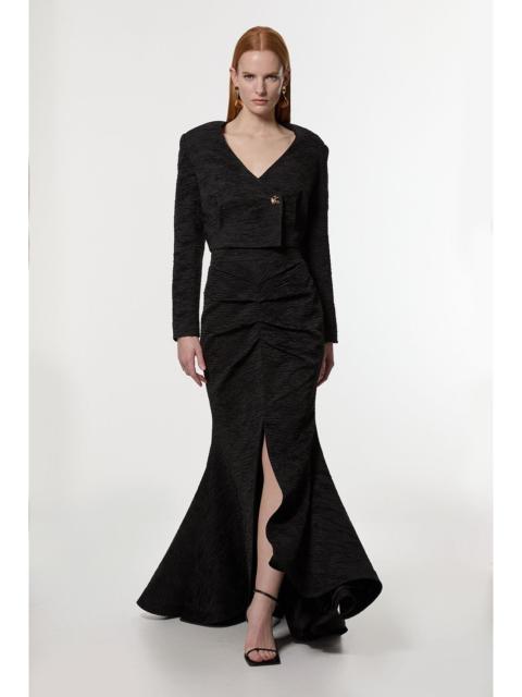 KAREN MILLEN Crinkle Satin Pleated Tailored Maxi Skirt