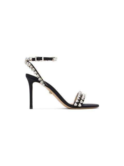 MACH & MACH Black Audrey Crystal Satin Sandals