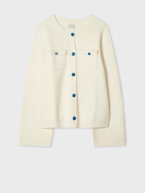 Paul Smith Women's Cream Wool-Blend Cardigan with Blue Buttons