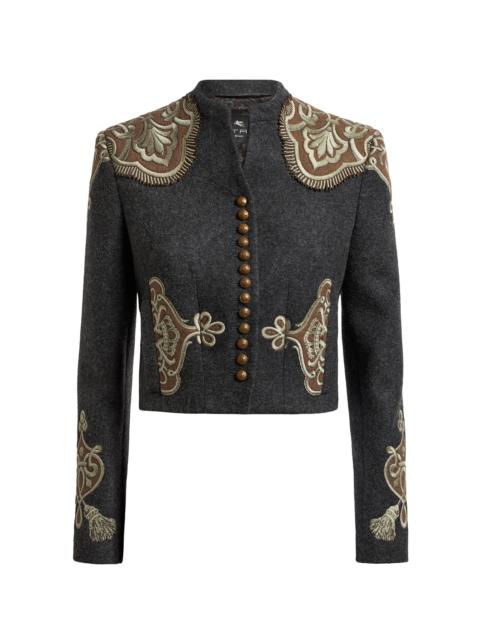 Etro Cropped Wool-Blend Jacket grey