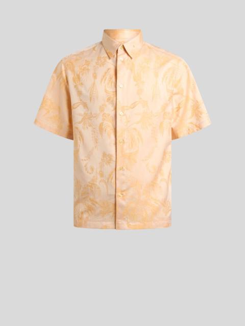 Etro SHORT-SLEEVED COTTON JACQUARD SHIRT WITH PARROT AND PALM TREE MOTIF