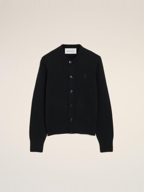 AMI Paris BLACK CREWNECK WOOL CARDIGAN WITH AMI DE COEUR
