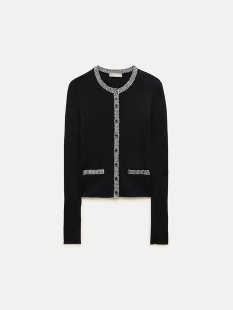 J.CREW Crochet-trim cardigan in merino wool blend