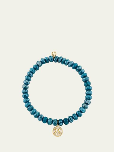 SYDNEY EVAN 14K Pave Diamond Happy Face on Teal Quartz Stretch Bracelet