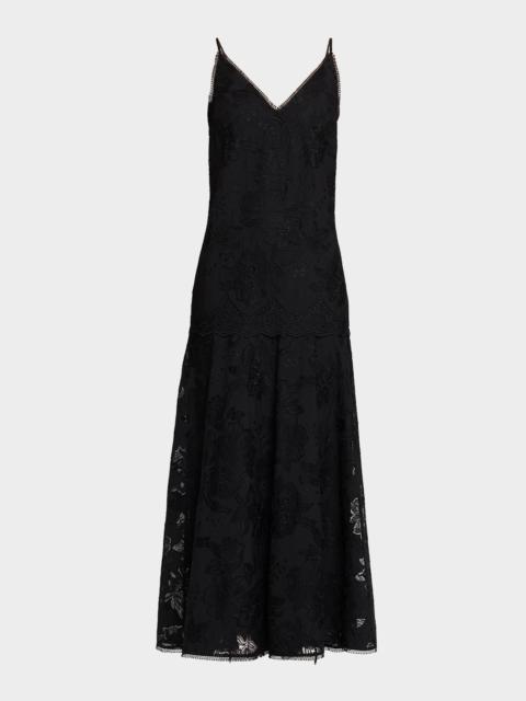 KOBI HALPERIN Robbie Embroidered Lace-Trim Maxi Dress