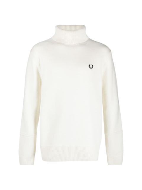 logo-embroidered roll-neck wool jumper