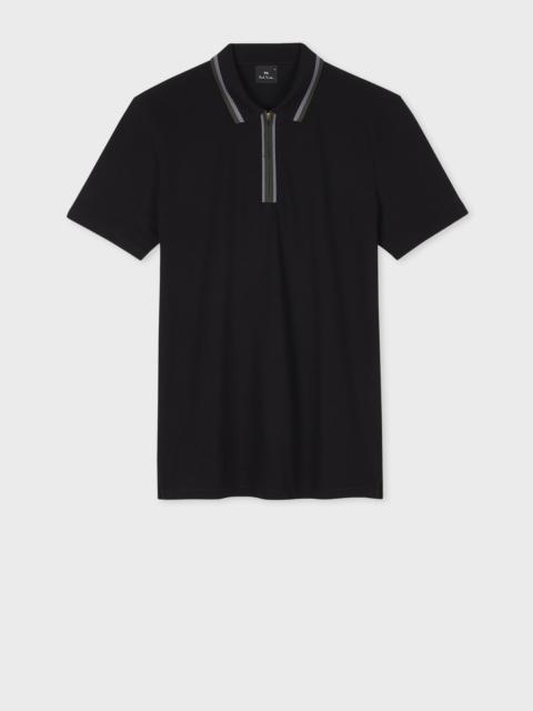 Paul Smith Black Zip-Neck Polo Shirt With Contrast Tipping