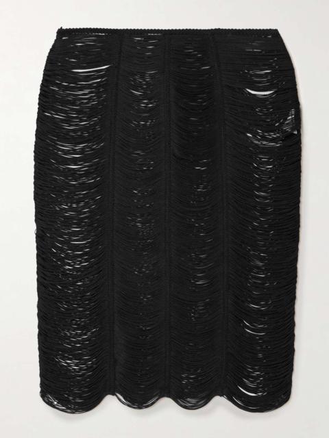 Fringed open-knit midi skirt