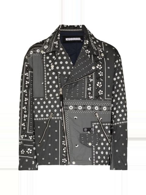 bandana-print biker jacket