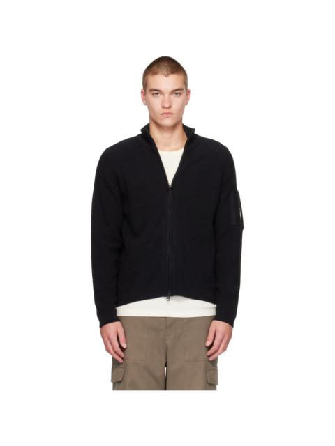 C.P. Company Black Waffle Knit Cotton Zip Lens Cardigan