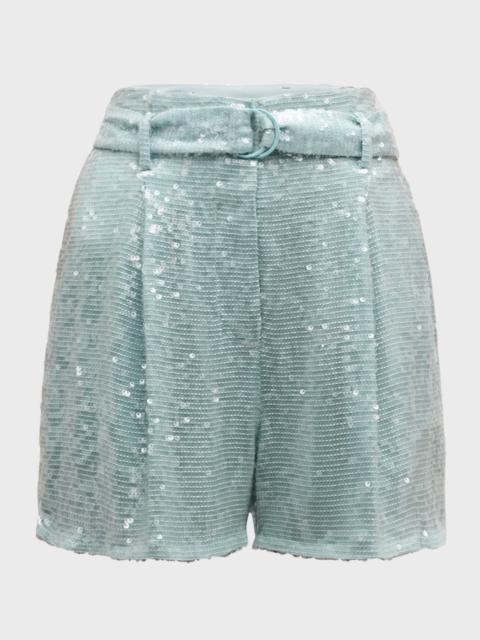 LAPOINTE Sequin Viscose Belted Shorts