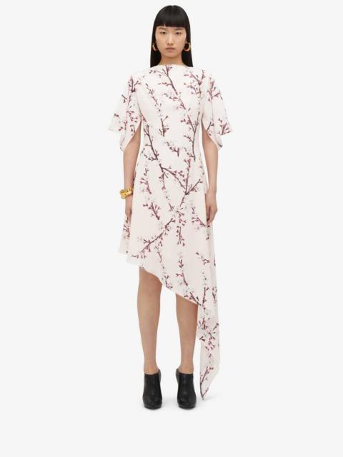 Alexander McQueen Women's Cherry Blossom Asymmetric Midi Dress in Pink
