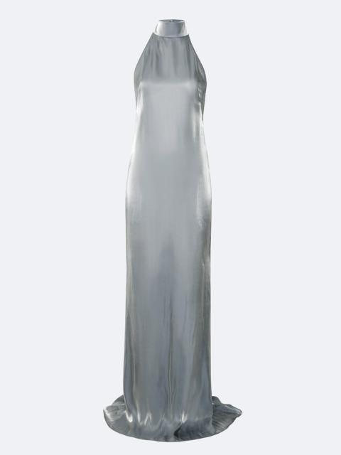 LAPOINTE Metallic Organza Halter Open Back Gown