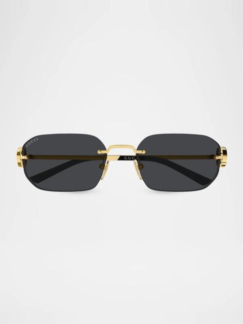 GUCCI Men's GG2228S Stuck GG Evolution Rimless Metal Rectangle Sunglasses