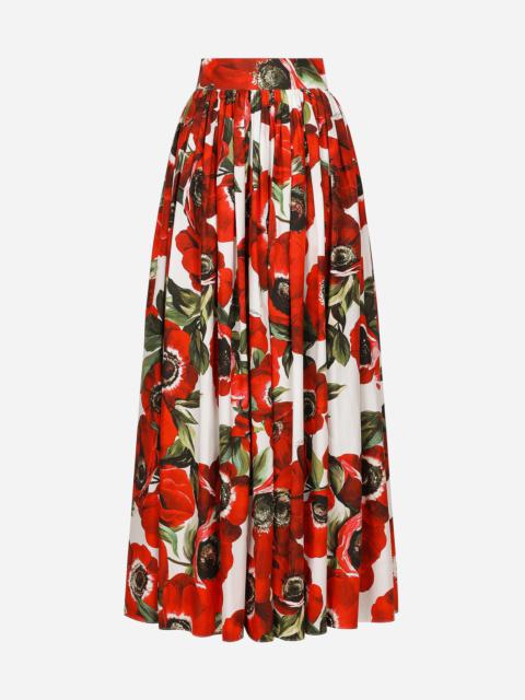 Long anemone-printed cotton circle skirt