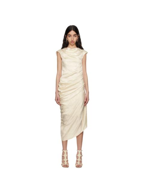 Alexander McQueen Off-White Asymmetric Draped Midi Dress
