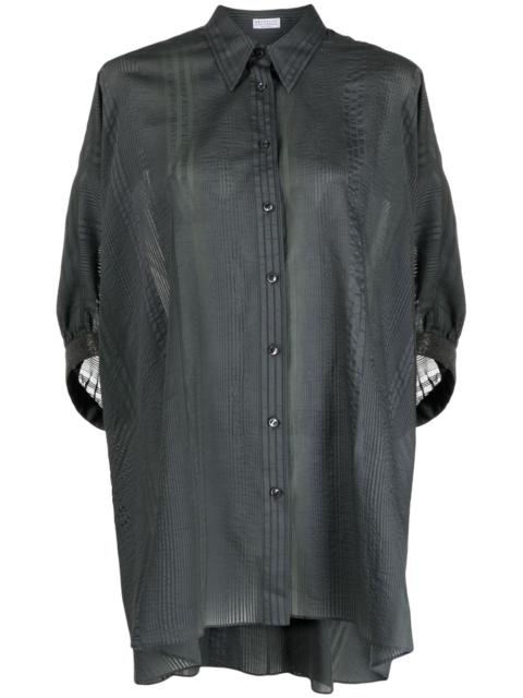 Brunello Cucinelli striped half-sleeve draped shirt